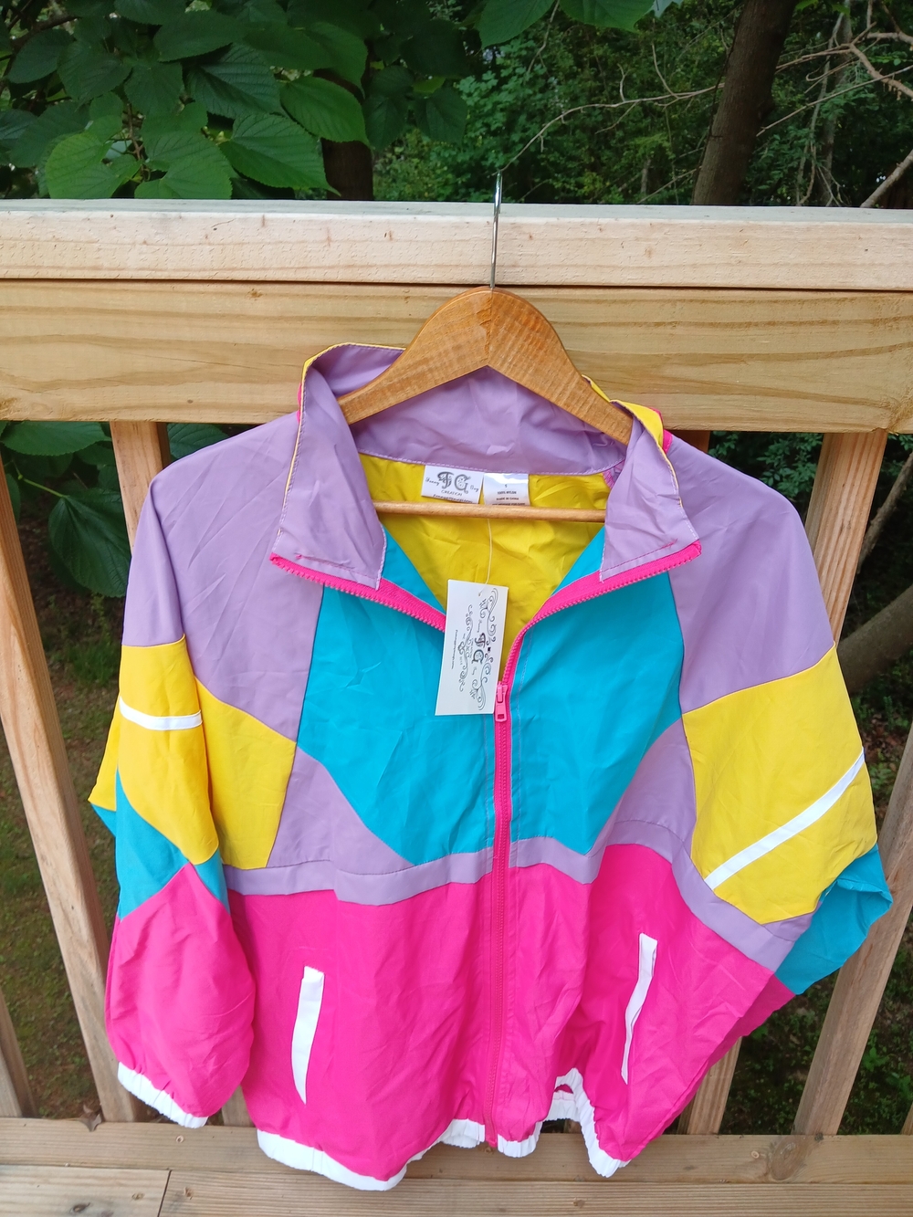 Colorblock Windbreaker Jacket in Pink, Purple, Teal & Yellow